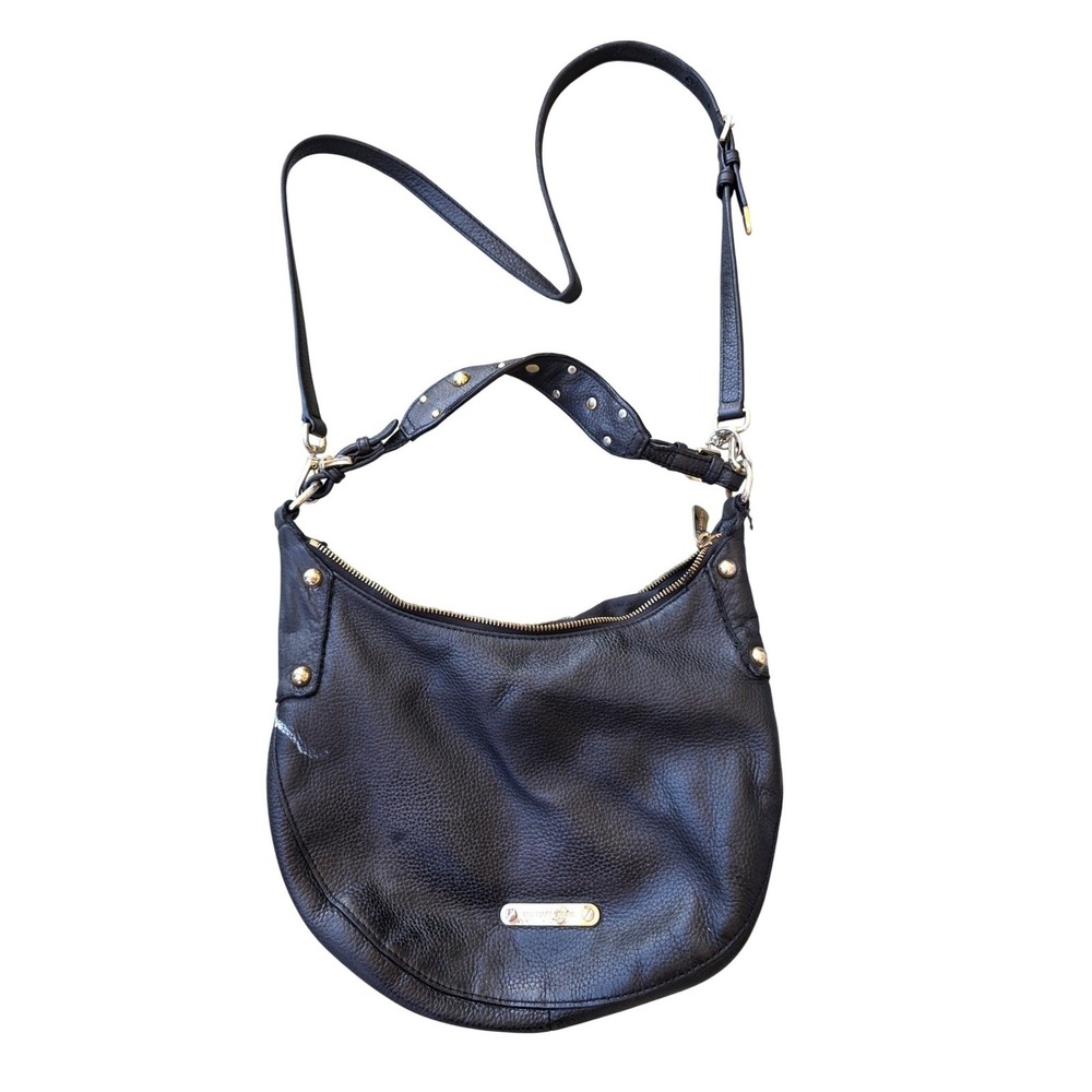Michael Kors Black Pebbled Leather Studded Hobo Crossbody Bag Gold K3